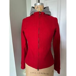 FRAUENSCHUH Red jacket wool hooded gray Full Zip Pockets Xs limited edition ski